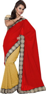 Ishin Embellished Fashion Modal Saree(Red), Golden;red