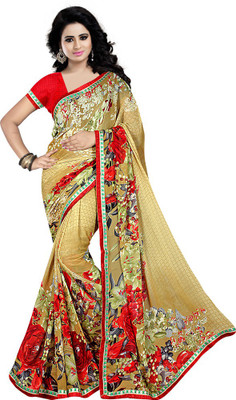 Party Wear Dresses Printed Fashion Chiffon Saree(Yellow)