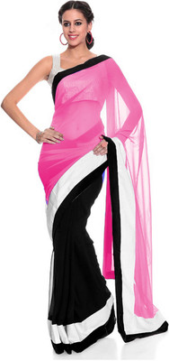 Dancing Girl Solid Bollywood Georgette Saree(Pink)