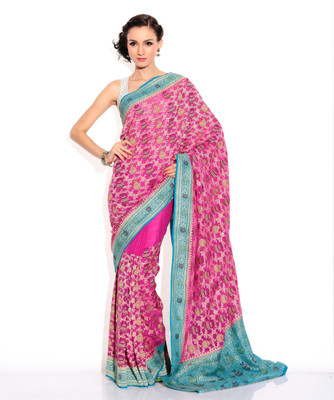Zain Textiles Woven Banarasi Chiffon Saree(Pink)
