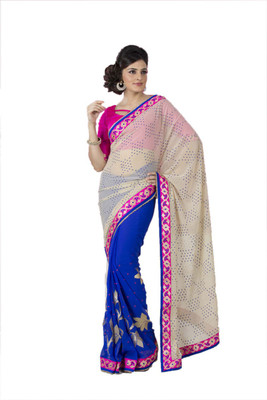 Indian Wear Online Embroidered Fashion Net Saree(Multicolor)