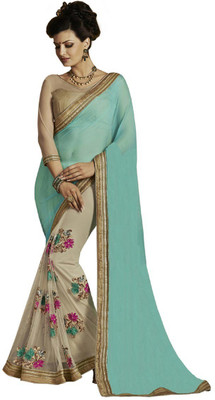 Desi Butik Self Design Fashion Georgette Saree(Blue)