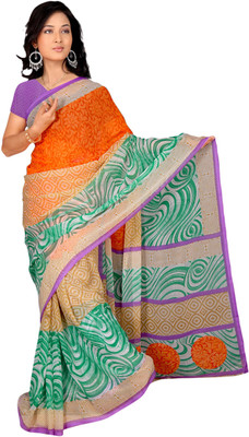 Vardan Prints Printed Bollywood Chiffon Saree(Beige, Orange)