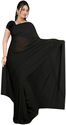 Surupta Solid Fashion Handloom Pure Georgette Saree(Black)
