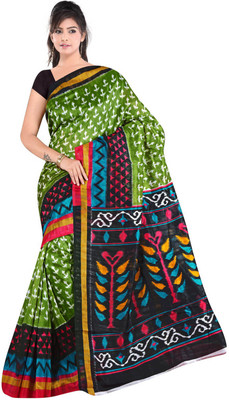 Manthan Printed Daily Wear Art Silk Saree(Green, Black)