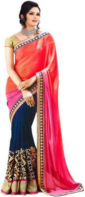 Kesar Sarees Embroidered Bollywood Georgette Saree(Orange), Blue