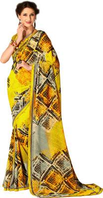 Ewows Printed Daily Wear Georgette Saree(Yellow)