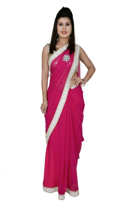 Ellegent Solid Fashion Chiffon Saree(Pink)