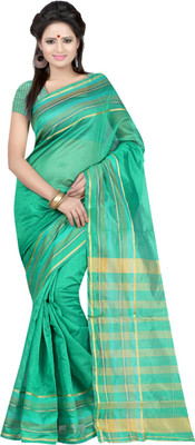Ansu Fashion Plain Fashion Art Silk Saree(Green)