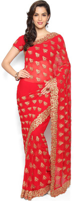 Soch Embroidered Fashion Chiffon Saree(Red)