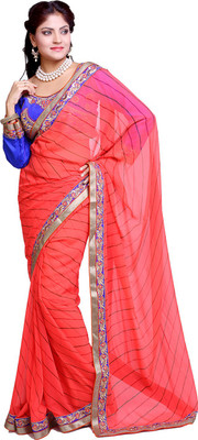 Ishin Embellished Fashion Georgette Saree(Orange)
