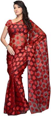 JTInternational Self Design Fashion Jacquard Saree(Red)