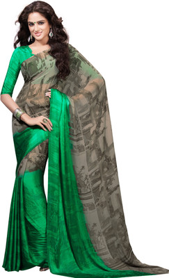 Lovely Look Printed Daily Wear Georgette, Satin Saree(Brown, Green)