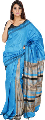 Romi's Solid Bhagalpuri Handloom Tussar Silk Saree(Blue), Cyan - beige striped
Romi's Solid Bhagalpuri Handloom Tussar Silk Saree(Blue), Cyan - beige striped