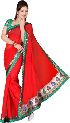 Ishin Embellished Fashion Chiffon Saree(Orange)