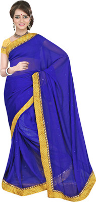 Khoobee Self Design, Embellished Fashion Georgette Saree(Dark Blue)