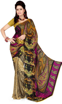 Cenizas Printed Fashion Chiffon Saree(Multicolor), Beige
