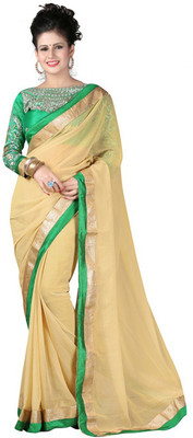 Monika Silk Mill Plain, Solid Daily Wear Georgette Saree(Gold)