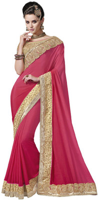 Desi Butik Embellished Fashion Chiffon Saree(Pink)