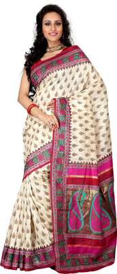 Khushali Self Design, Printed Fashion Art Silk Saree(Beige, Multicolor)