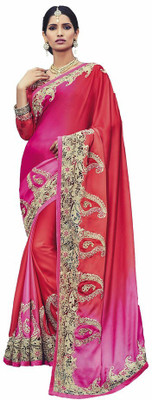 Vishal Embroidered Bollywood Satin Saree(Red, Pink), Pink;red