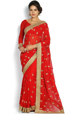 Soch Embroidered Fashion Chiffon Saree(Red)