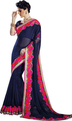 Brijraj Embellished Fashion Georgette Saree(Blue)