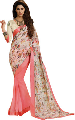Manthan Printed Daily Wear Chiffon Saree(Pack of 2, Pink, White)