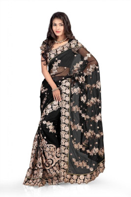 Chirag Sarees Self Design Fashion Net Saree(Black