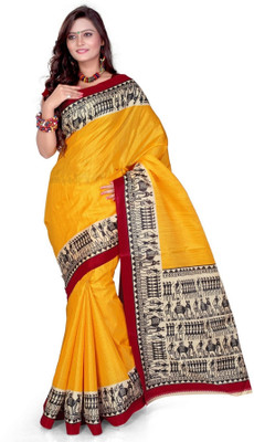 Cenizas Printed Fashion Crepe Saree(Multicolor), Yellow