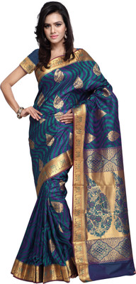 Varkala Silk Sarees Woven Kanjivaram Silk Saree(Dark Green), Rama