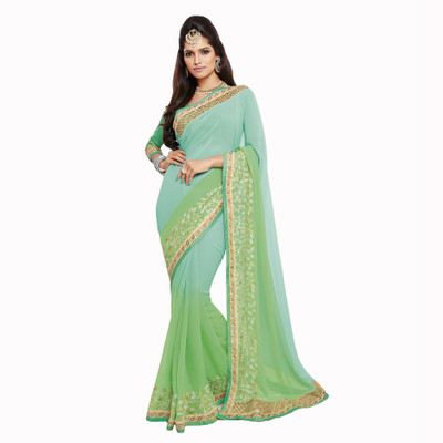 Vishal Self Design Bollywood Georgette Saree(Green)