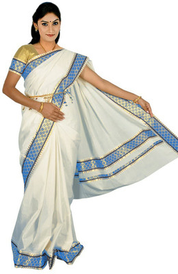 Fashionkiosks Self Design Balarampuram Handloom Cotton Saree(Multicolor), Cream