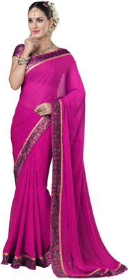 Manthan Embroidered Daily Wear Georgette Saree(Pink)