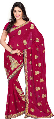 Desi Butik Embroidered Fashion Art Silk Saree(Maroon)