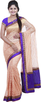 Mimosa Woven Bollywood Net Saree(Beige, Light peach