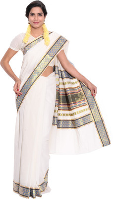 Darps Self Design Balarampuram Cotton Saree(Multicolor), Cream