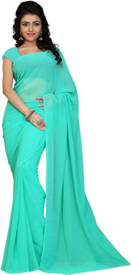 Surupta Solid Fashion Georgette Saree(Green), Aqua marine