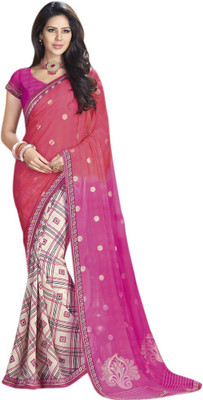 Akshaya Fashons Checkered Rajkot Pure Georgette Saree(Pink), Light pink