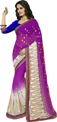 Khoobee Embellished, Embroidered, Self Design Fashion Georgette Saree(Purple, White), Cream;purple
Khoobee Embellished, Embroidered, Self Design Fashion Georgette Saree(Purple, White), Cream;purple