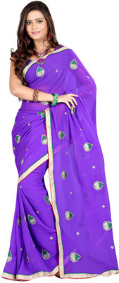 Ansu Fashion Embroidered Fashion Georgette Saree(Blue)