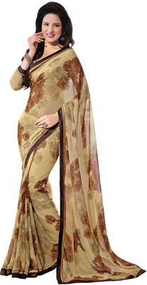 Saara Printed Fashion Georgette Saree(Beige)
