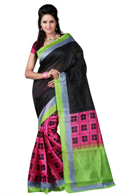Indrani Printed Fashion Silk Saree(Black)