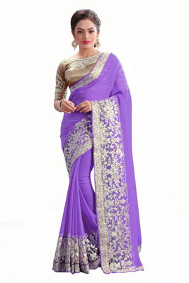 Stylezone Embroidered Fashion Georgette Saree(Purple)