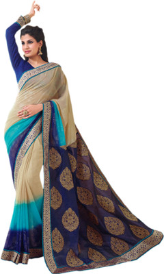 Vishal Printed Fashion Georgette Saree(Beige, Blue)