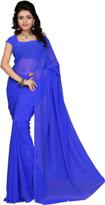 Surupta Solid Fashion Georgette Saree(Blue), Royal blue