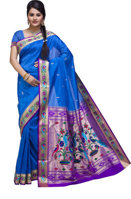 Ishin Printed Fashion Poly Silk Saree(Blue)