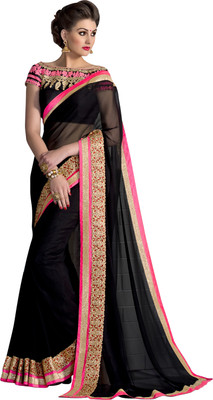 Khoobee Self Design Fashion Georgette Saree(Black)