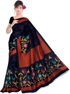 Manthan Printed Daily Wear Art Silk Saree(Blue), Navy blue