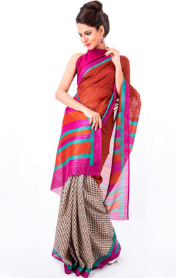 Cenizas Printed Fashion Silk Saree(Multicolor), Orange
